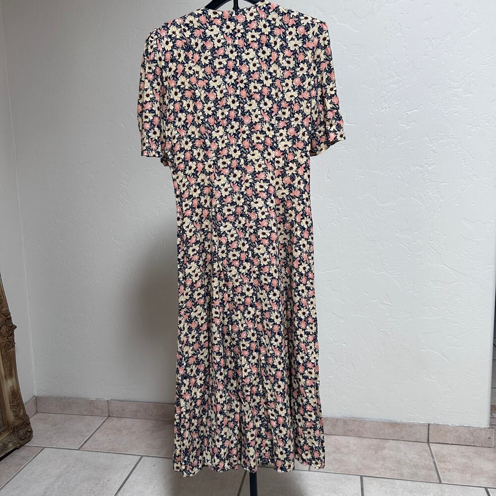 Vintage Floral Button Front Midi Dress Lace Collar Prairie Romantic Womens M - Picture 2 of 12
